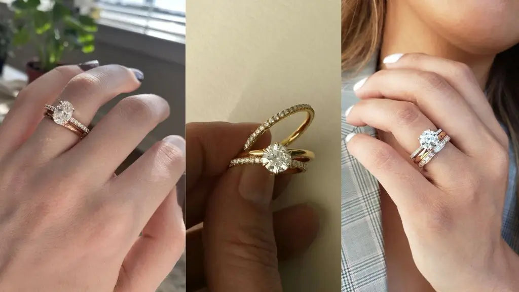 Pave Engagement Ring with Plain Wedding Band