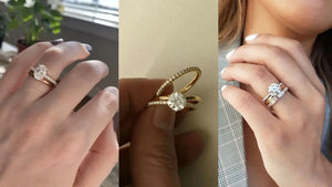 Pave Engagement Ring with Plain Wedding Band