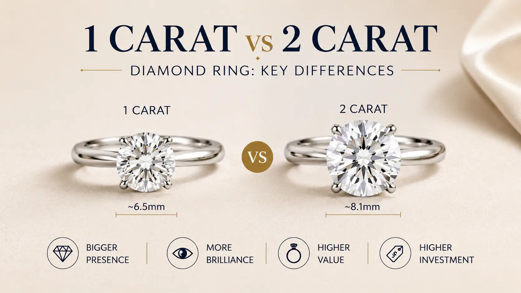 1 Carat vs 2 Carat Diamond Ring: Key Differences
