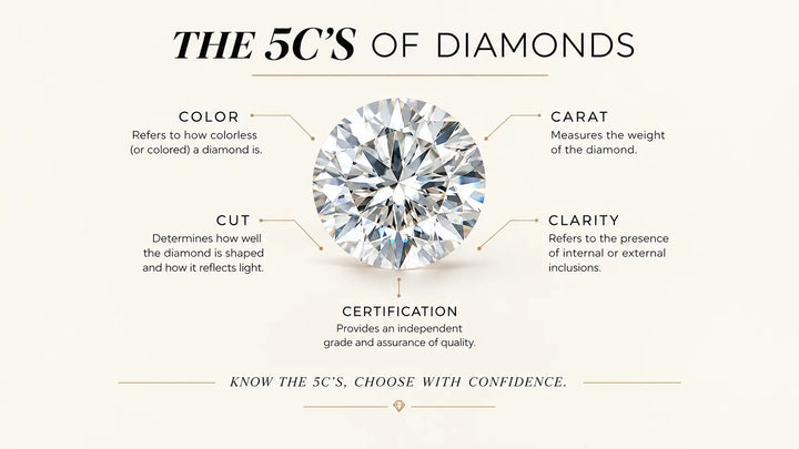 The 5 Cs of Diamonds: Cut, Color, Clarity, Carat & Certificate