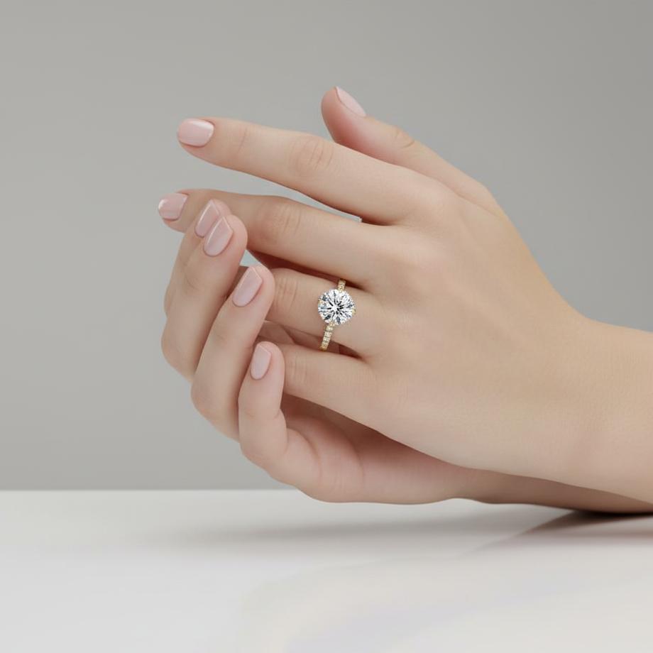 Round Hidden Halo with Pave Engagement ring