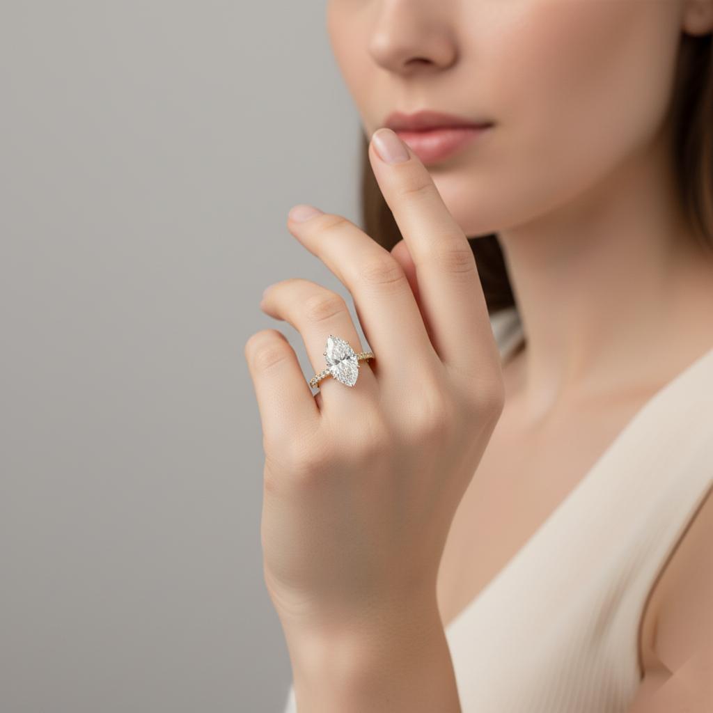 Marquise Hidden Halo with Pave Engagement ring