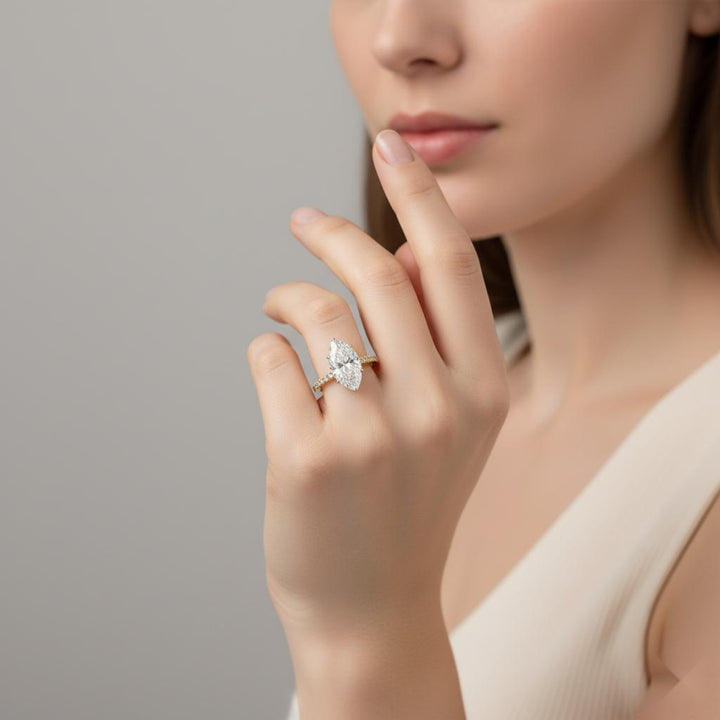 Marquise Hidden Halo with Pave Engagement ring