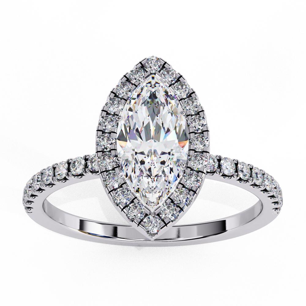 Marquise Halo With Pave Band Engagement Ring