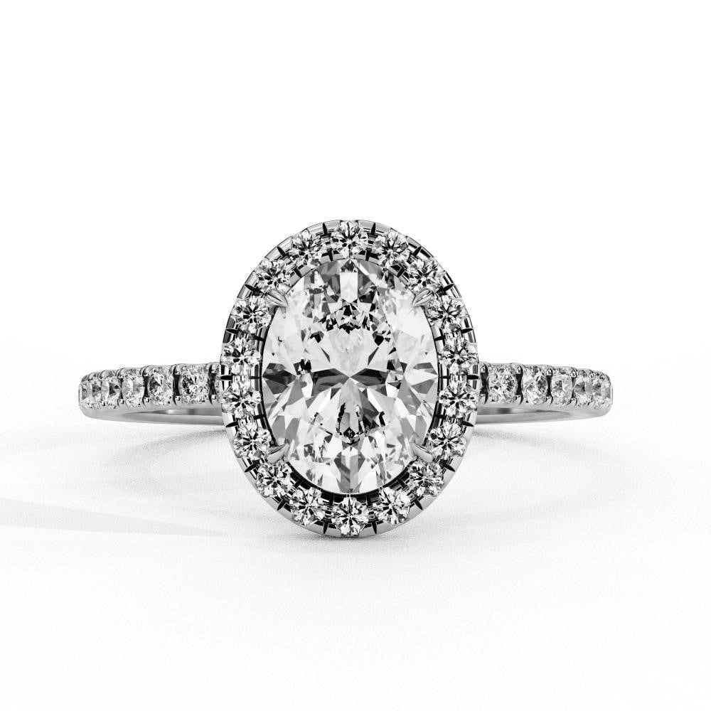 Oval Halo With Pave Band Engagement Ring