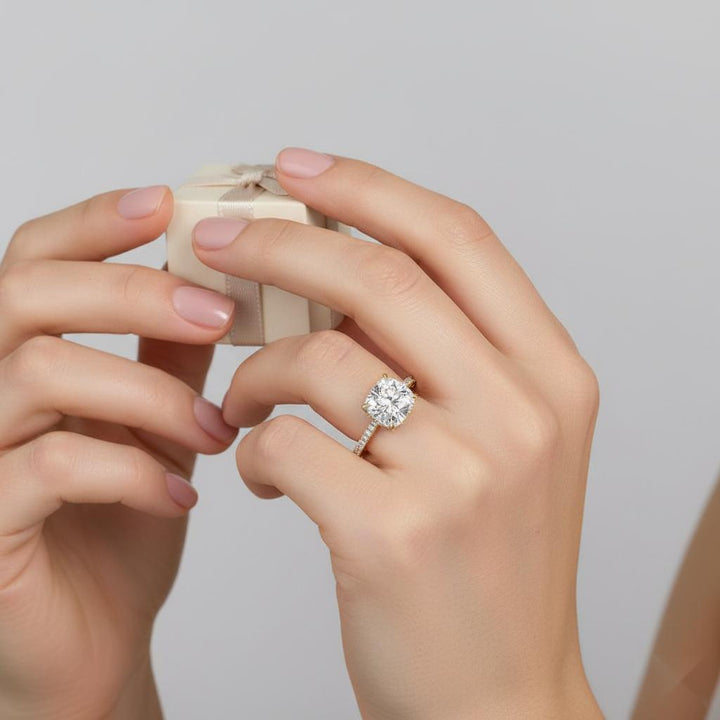 Cushion Hidden Halo with Pave Engagement ring