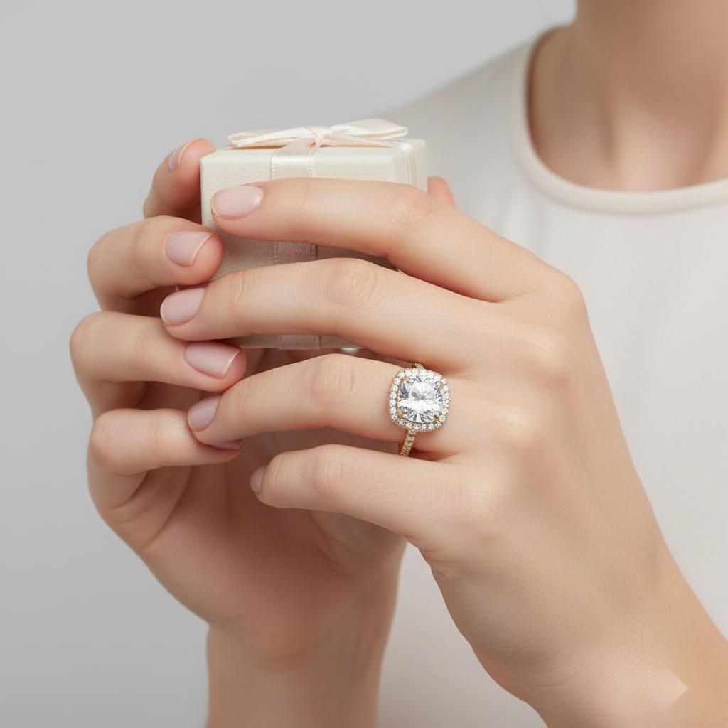 Cushion Halo with Pave Engagement ring