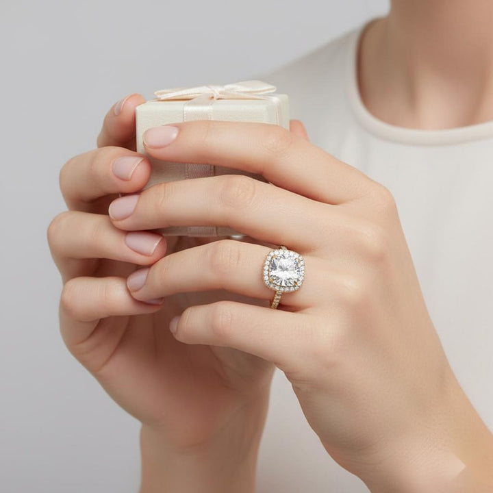 Cushion Halo with Pave Engagement ring