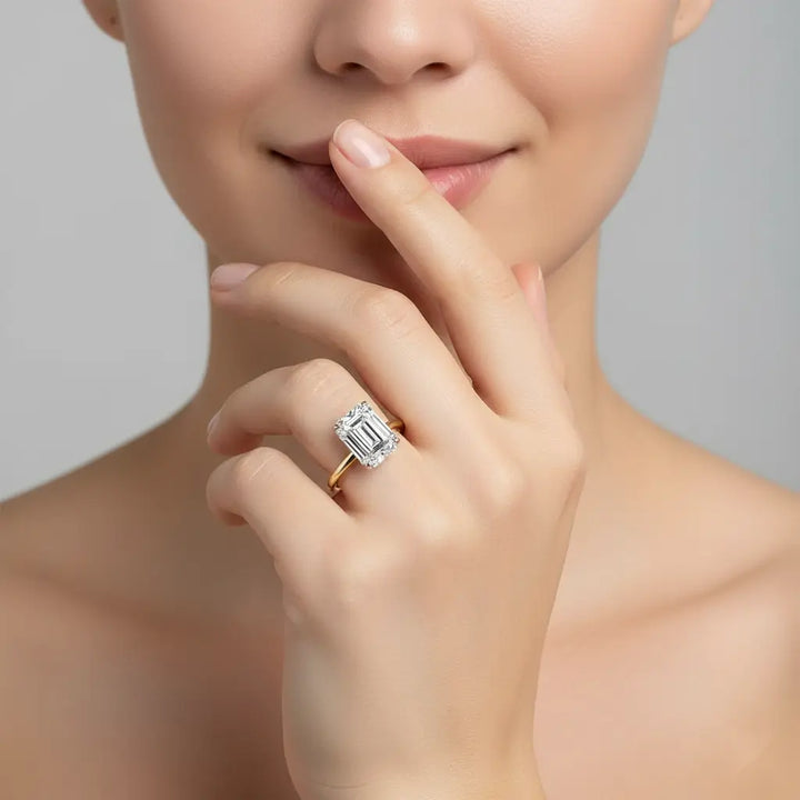 Emerald Solitaire with Hidden Halo Engagement ring