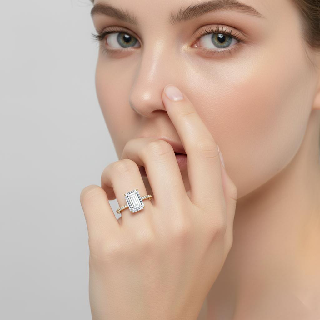 Emerald Hidden Halo with Pave Engagement ring