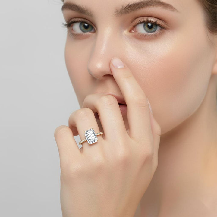 Emerald Hidden Halo with Pave Engagement ring