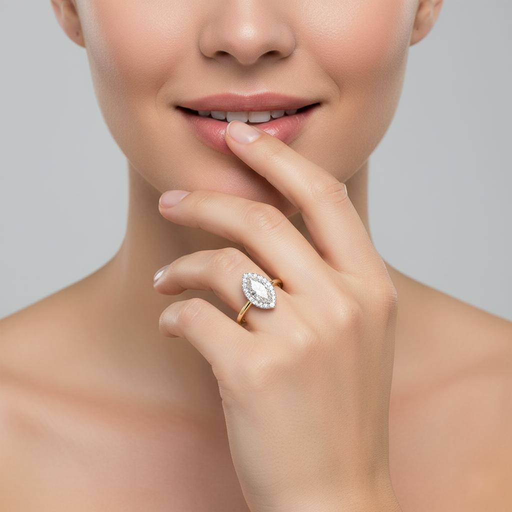 Marquise Solitaire with Halo Engagement ring