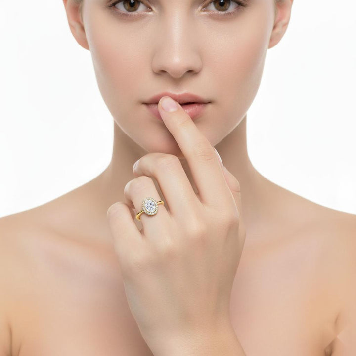 Oval Solitaire with Halo Engagement ring