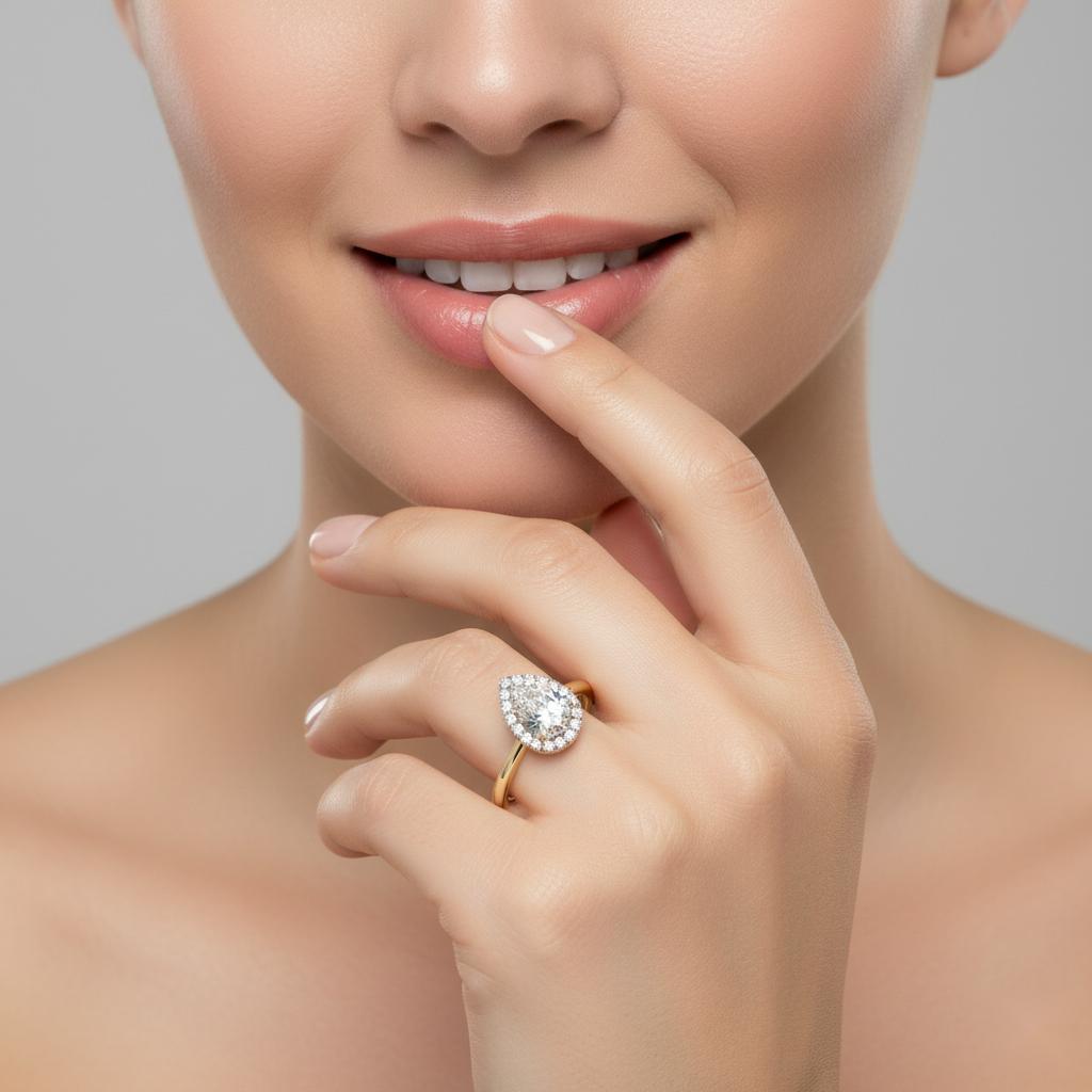 Pear Solitaire with Halo Engagement ring