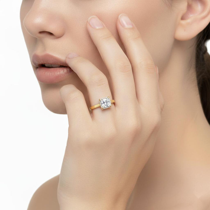 Princess Solitaire with Halo Engagement ring
