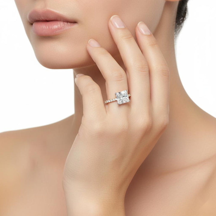 Princess Hidden Halo with Pave Engagement ring