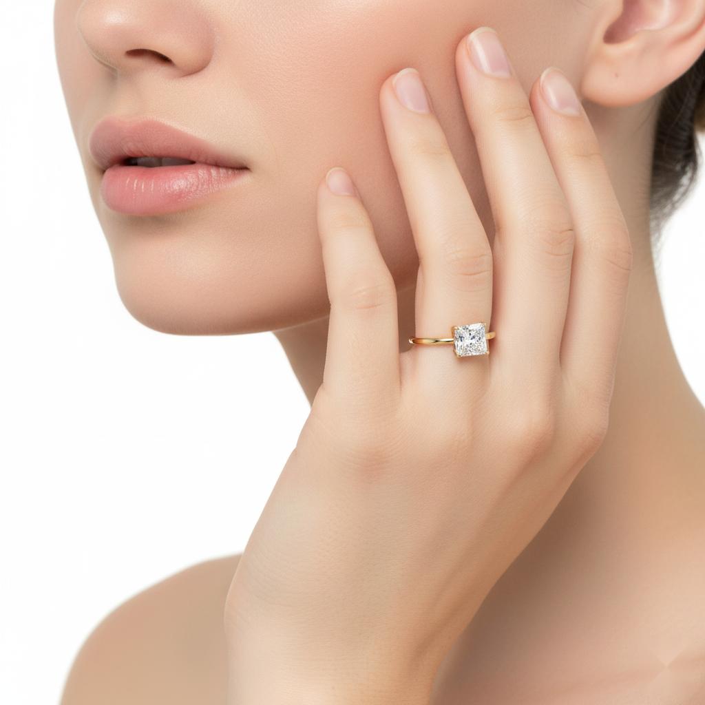 Princess Solitaire with Hidden Halo Engagement ring