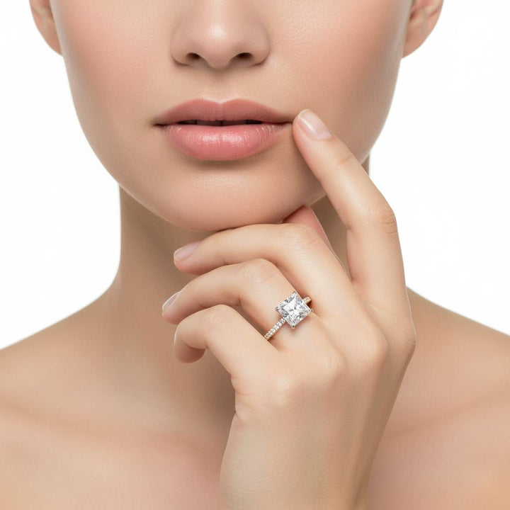 Princess Hidden Halo with Pave band Engagement ring