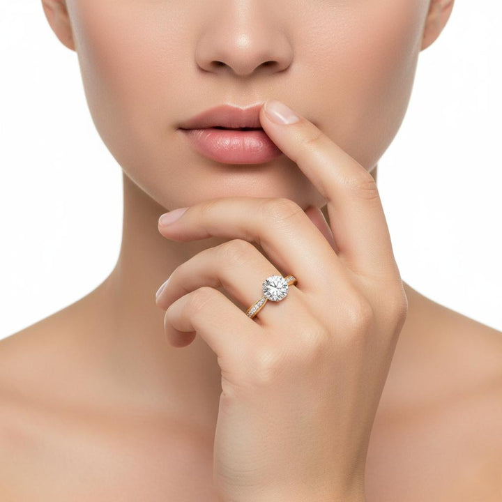 Round Hidden Accent with Pointer Band Engagement ring