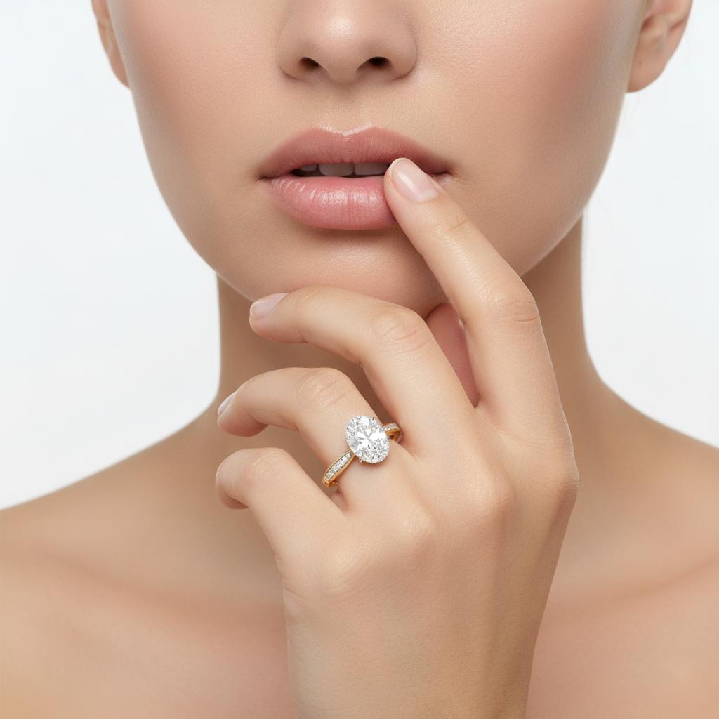 Oval Hidden Accent with Pointer Band Engagement ring