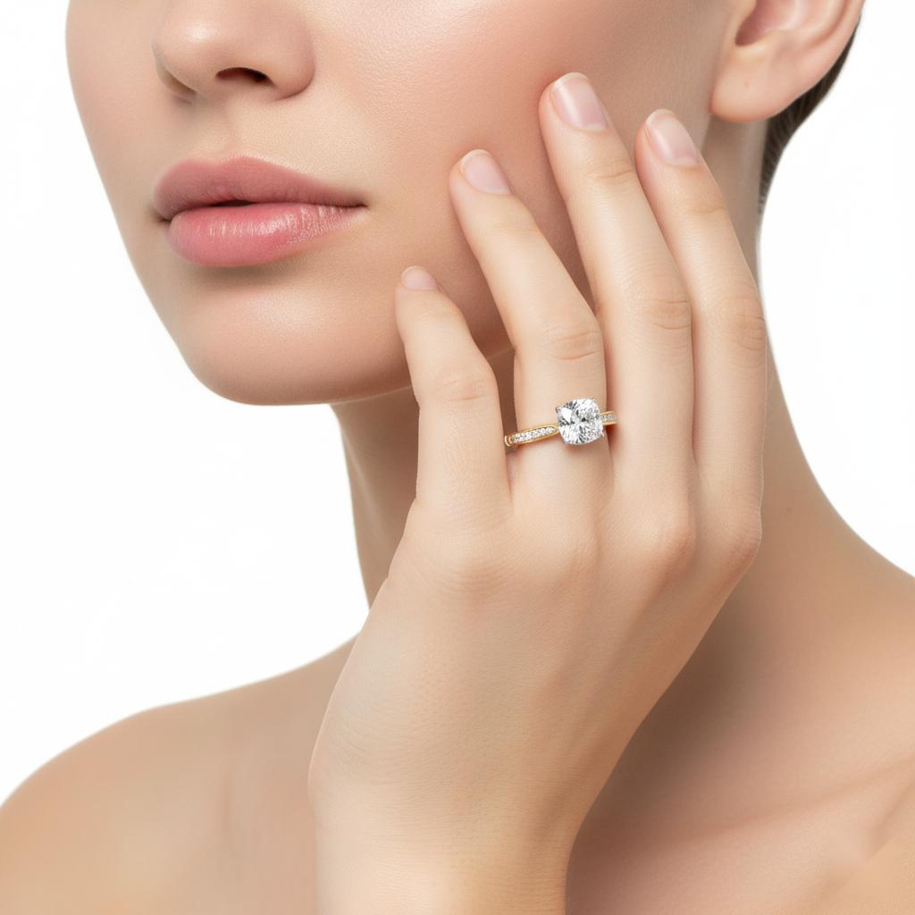 Cushion Hidden Accent Engagement ring