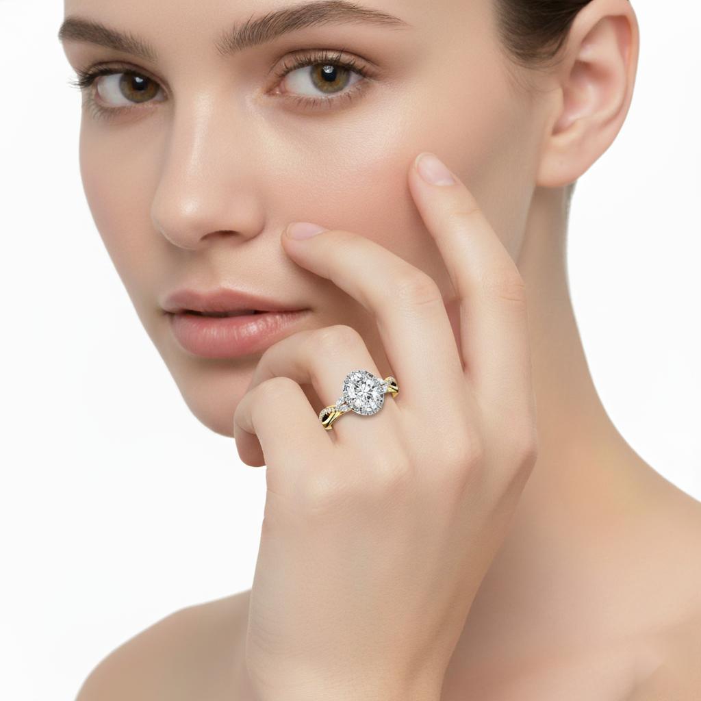 Oval Halo With Twisted Engagement ring