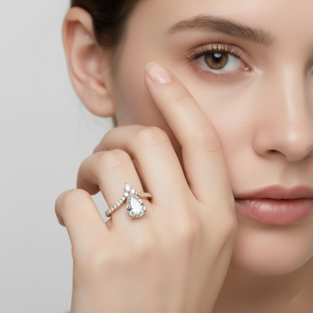 Pear Vintage Style With Curved Engagement ring