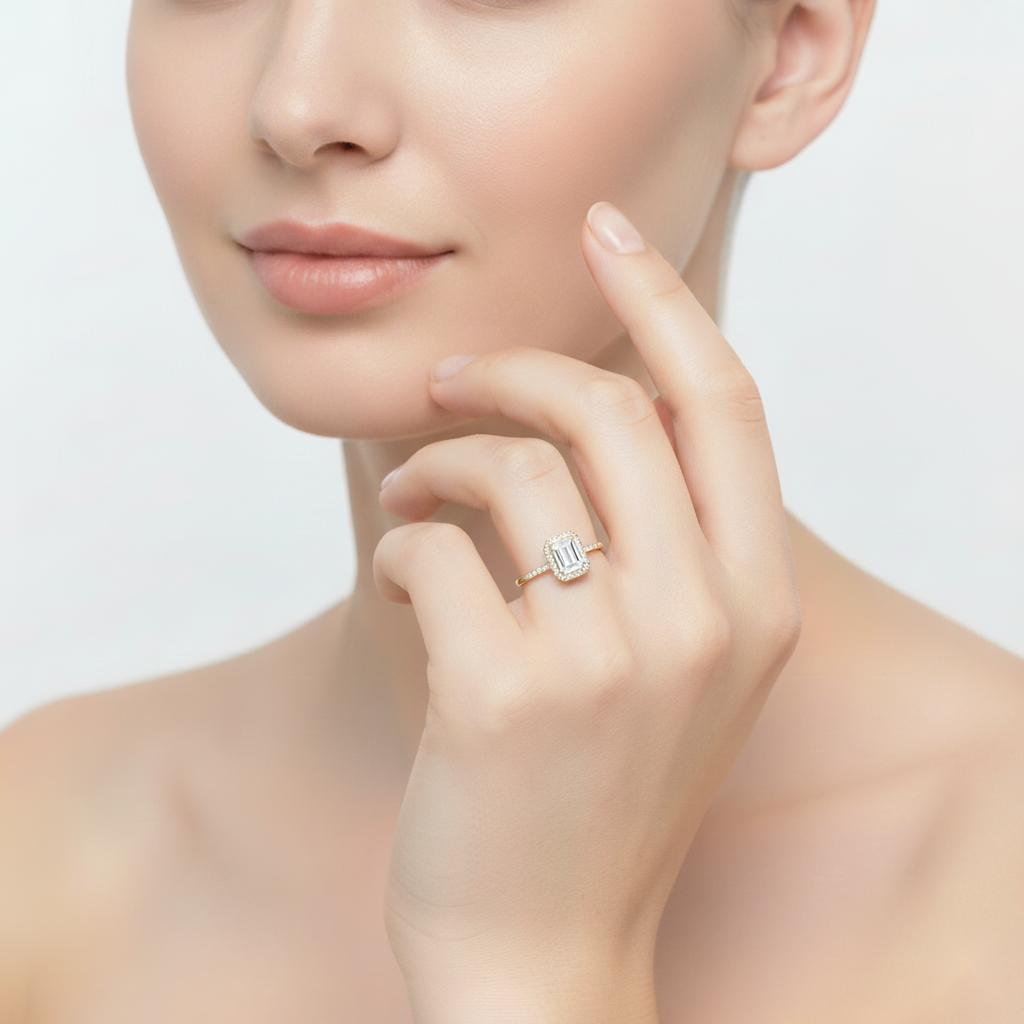 Emerald Halo with Pave Engagement ring