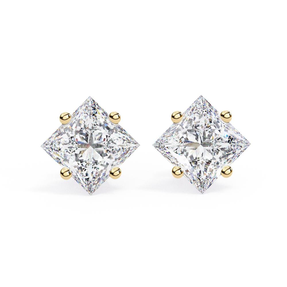Princess Solitaire 4 Claw Prong Stud Earrings
