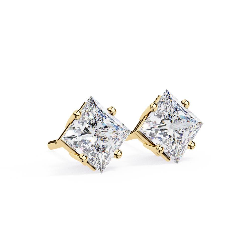 Princess Solitaire 4 Claw Prong Stud Earrings