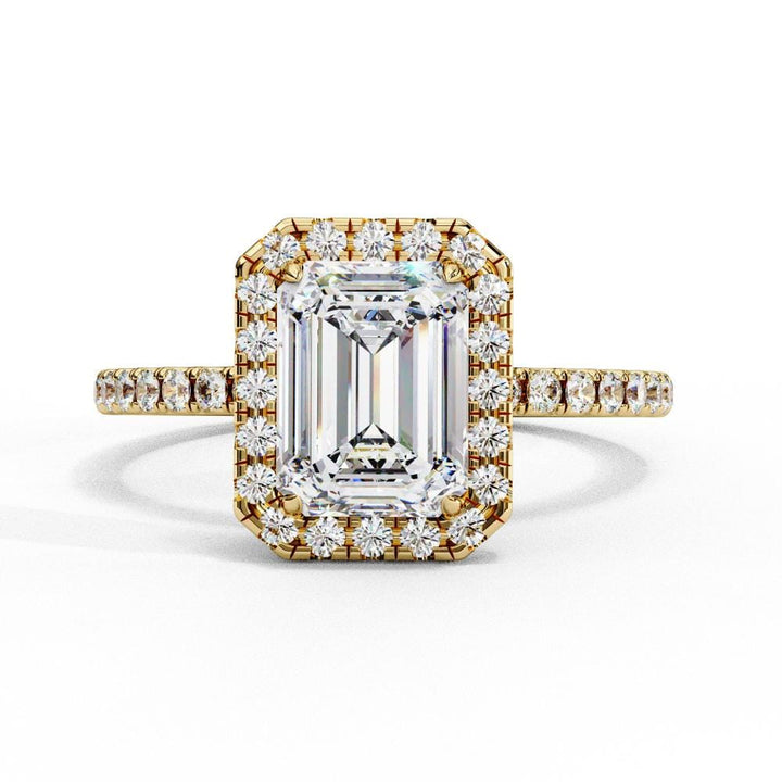 emerald cut halo engagement rings