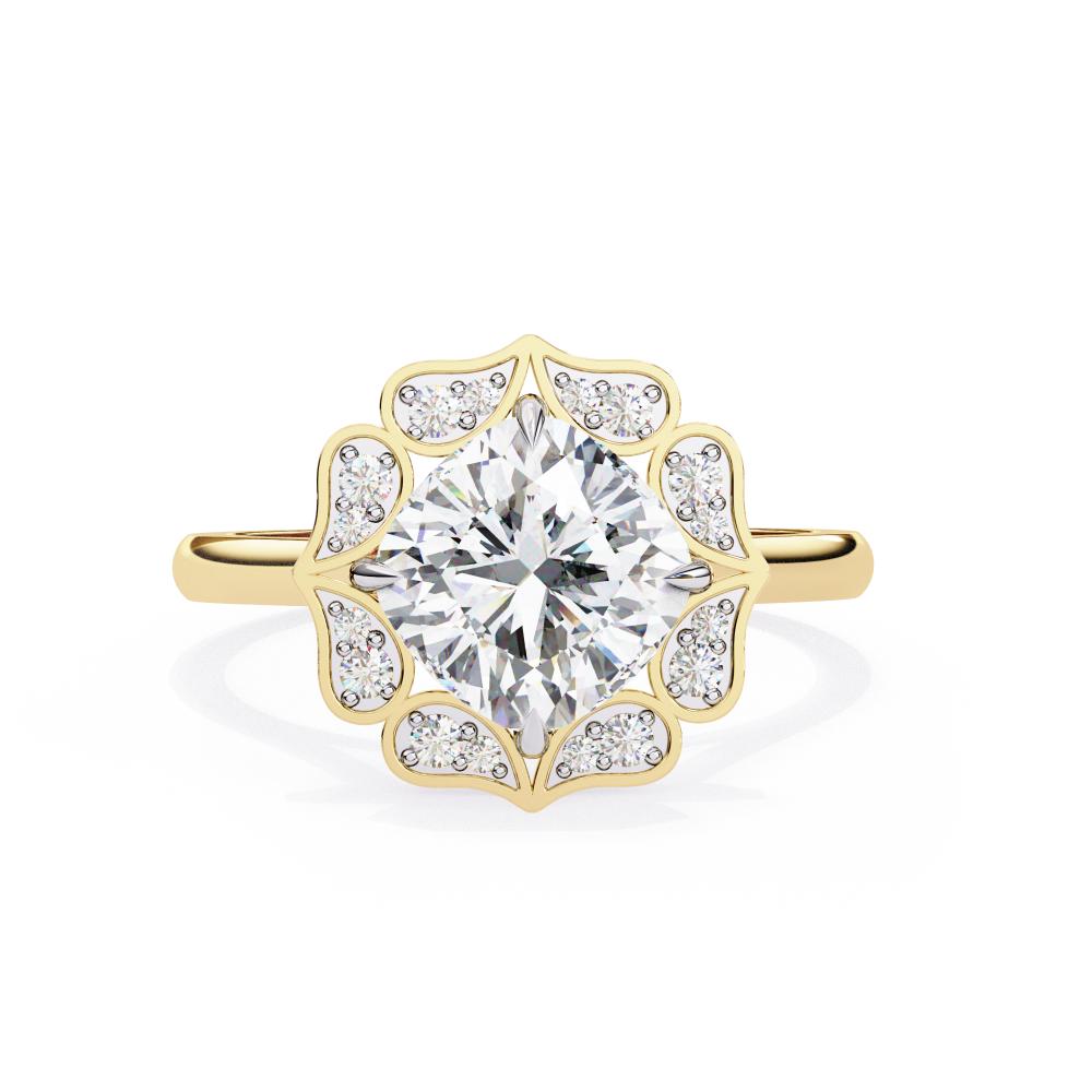 Cushion Vintage Floral Halo Engagement Ring