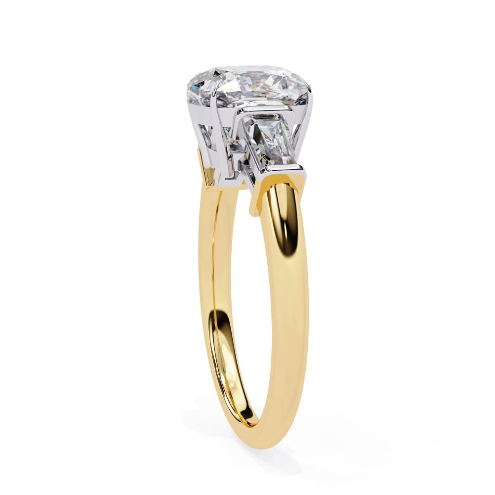 Cushion with Baguette Three Stone Engagement Ring