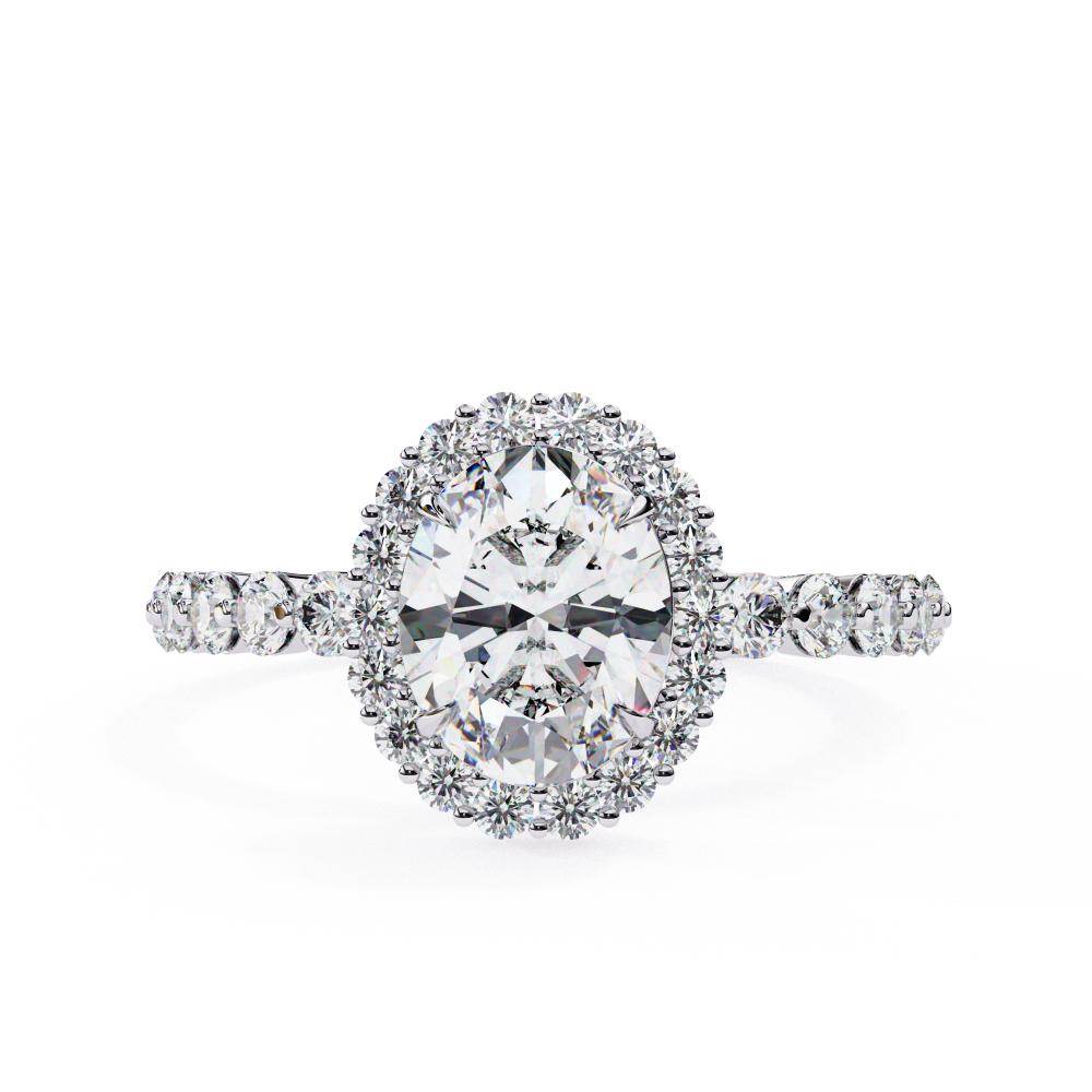 Oval Halo with Shared Prong Band Engagement Ring