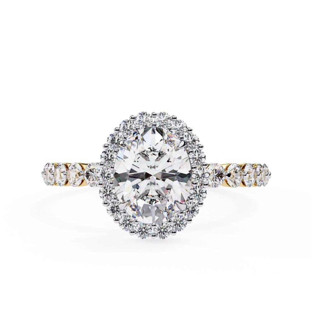 Oval Halo with Shared Prong Band Engagement Ring