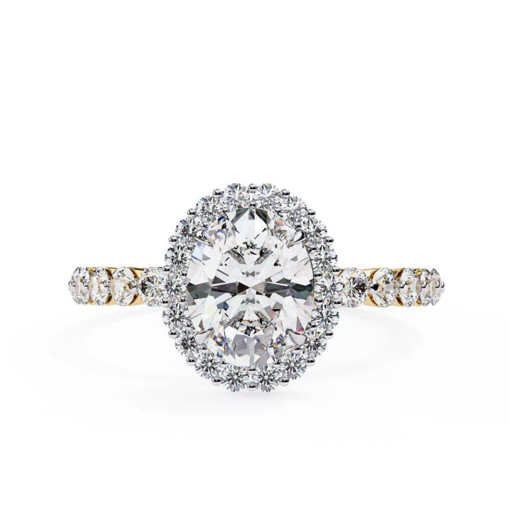 Oval Halo with Shared Prong Band Engagement Ring