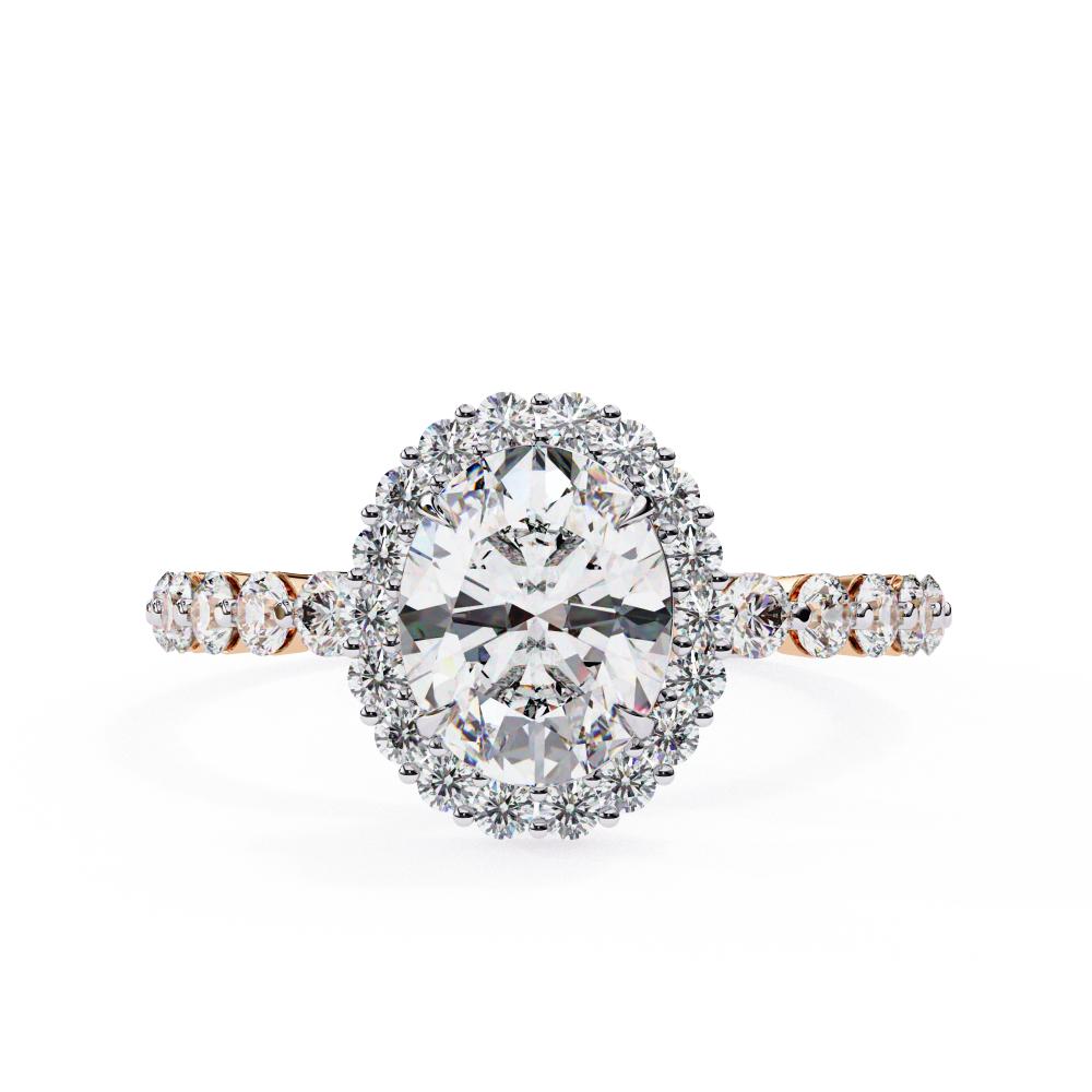 Oval Halo with Shared Prong Band Engagement Ring
