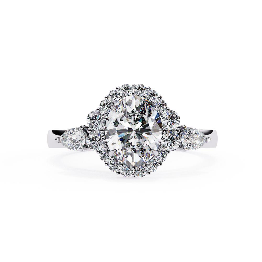 Oval Halo with Three Stone Engagement Ring