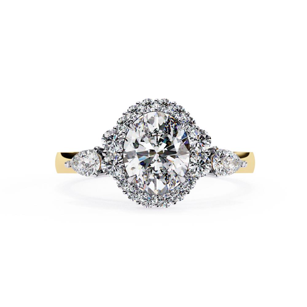 Oval Halo With Three Stone Engagement Ring