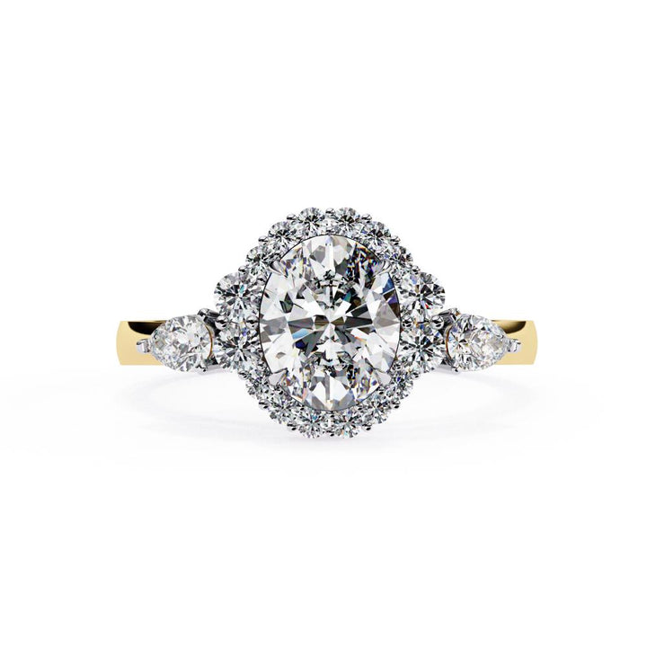 Three Stone Oval Halo Engagement Ring