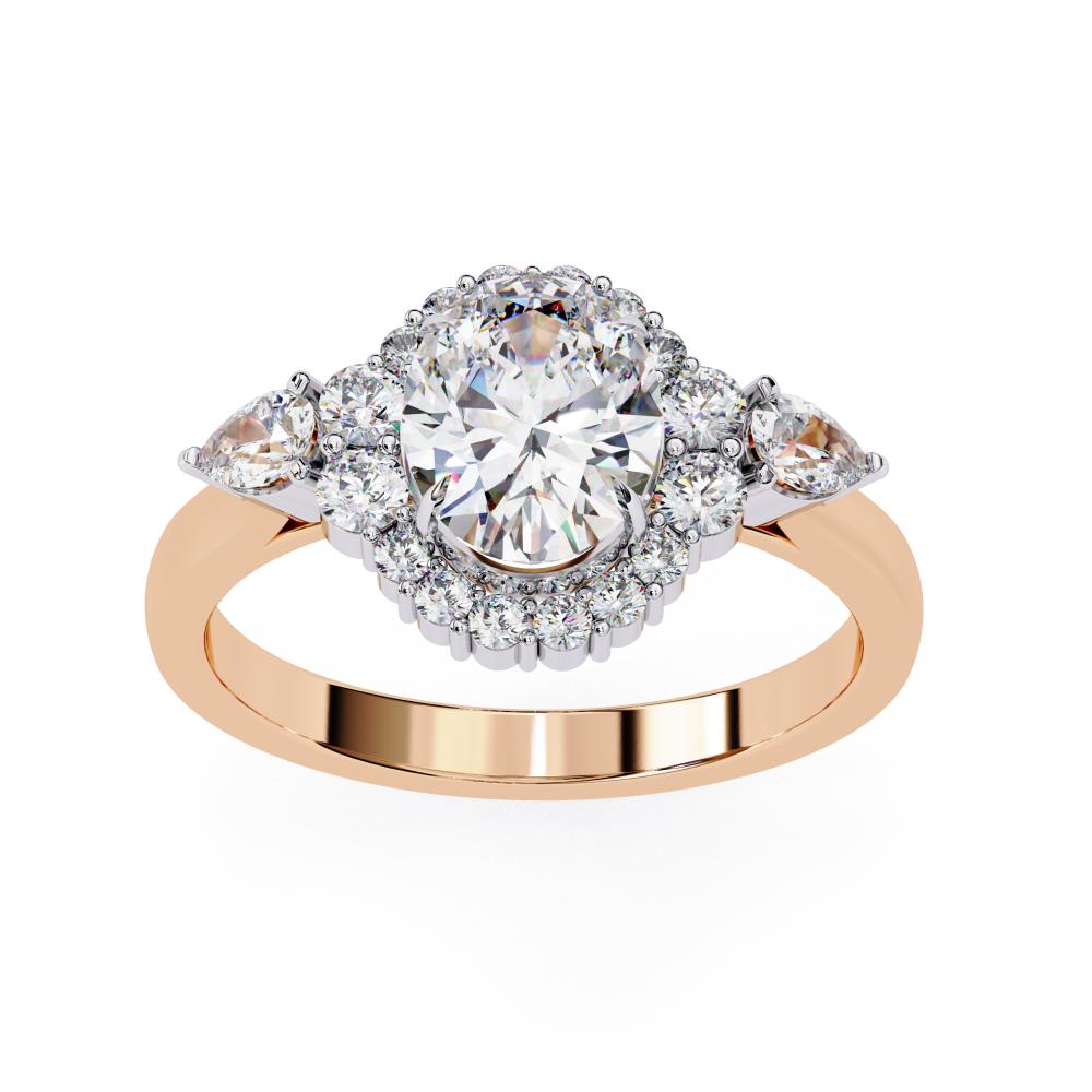 Oval Halo with Three Stone Engagement Ring Rose Gold