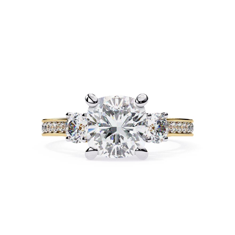 Cushion Three Stone with Studded Shank Engagement Ring