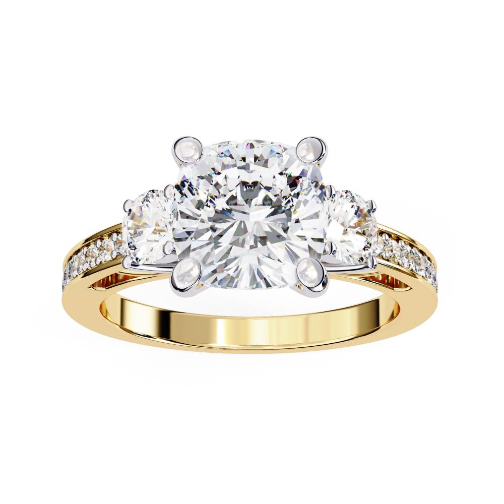 Cushion Three Stone with Studded Shank Engagement Ring