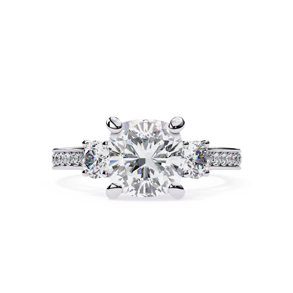 Cushion Three Stone with Studded Shank Engagement Ring
