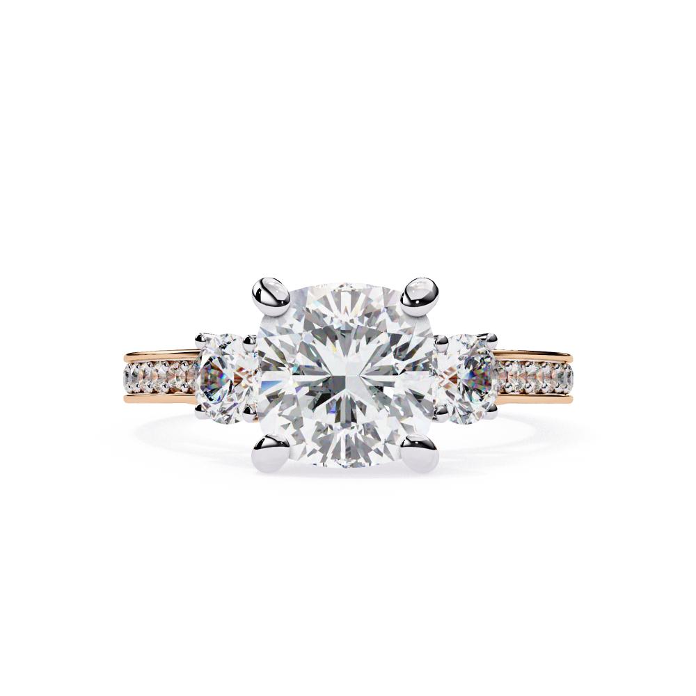 Cushion Three Stone with Studded Shank Engagement Ring