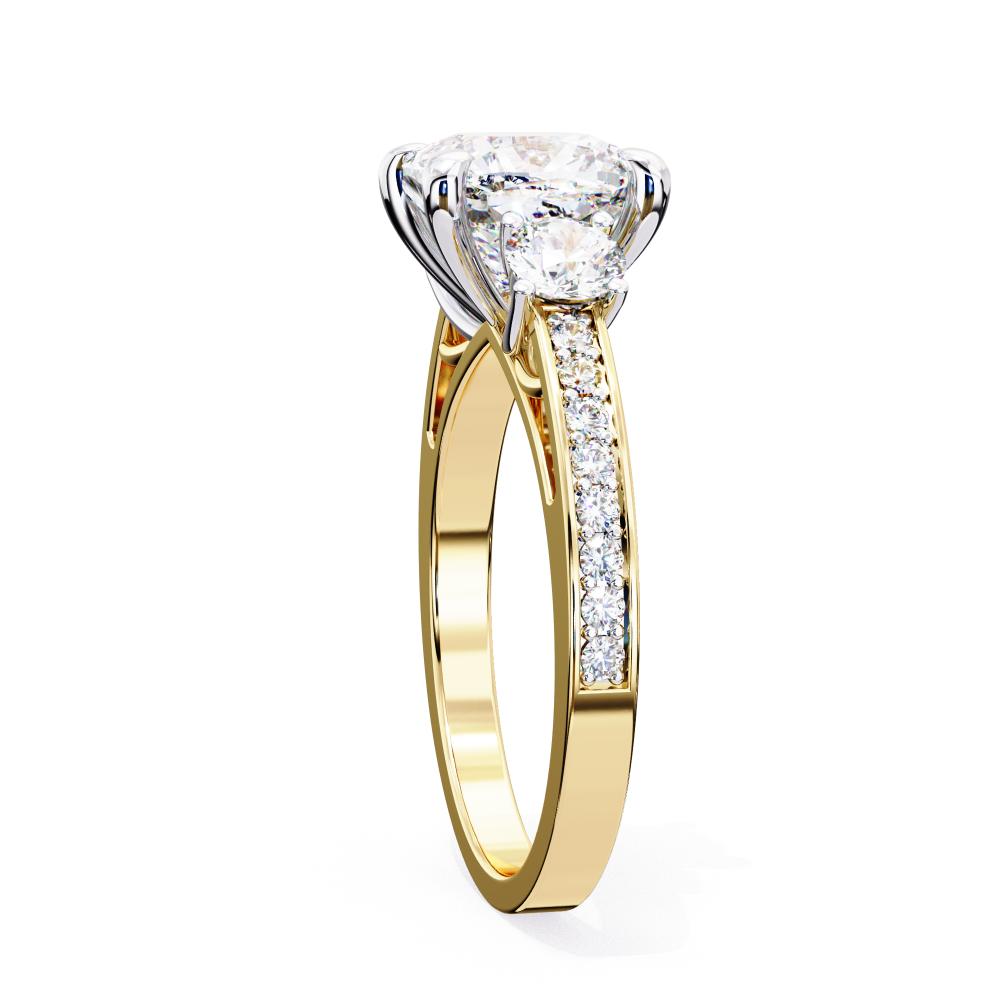 Cushion Three Stone with Studded Shank Engagement Ring