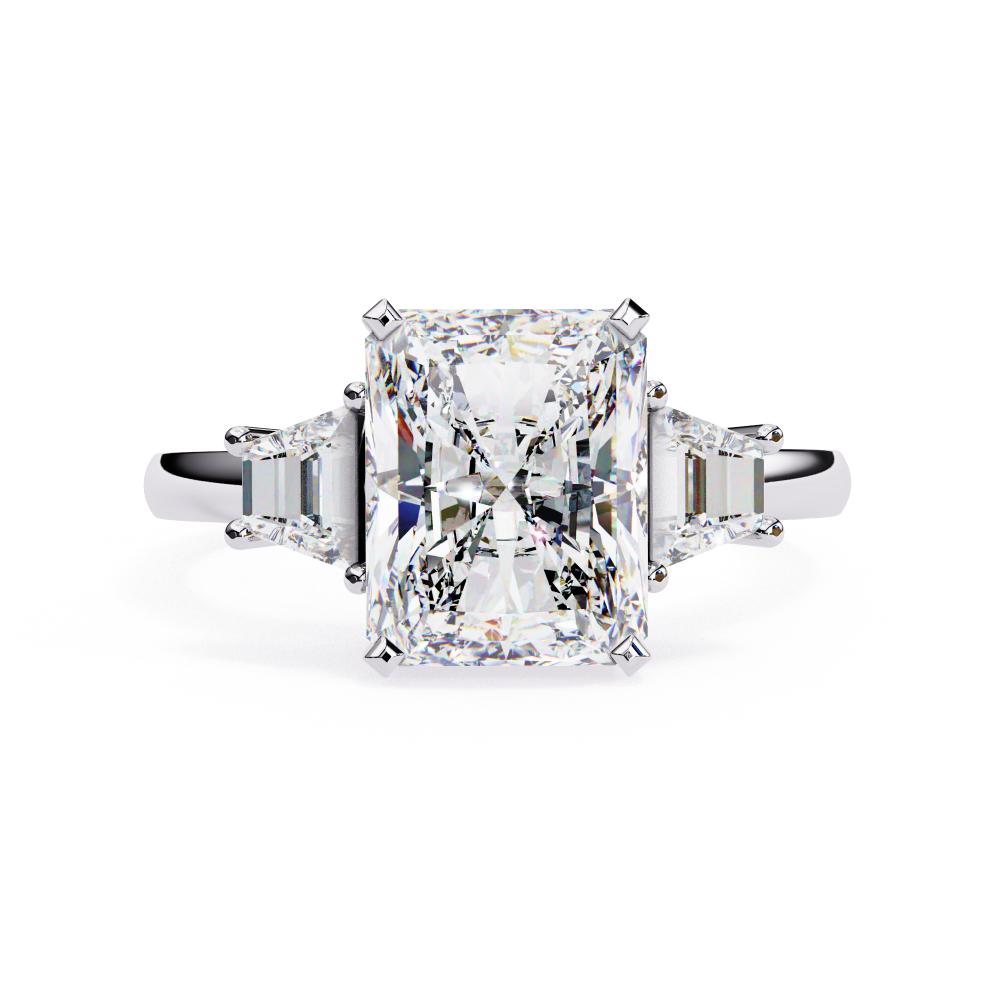 Radiant with Tapered Baguette Three Stone Engagement Ring