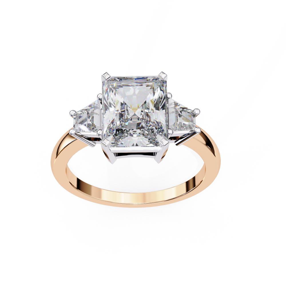 Radiant with Tapered Baguette Three Stone Engagement Ring