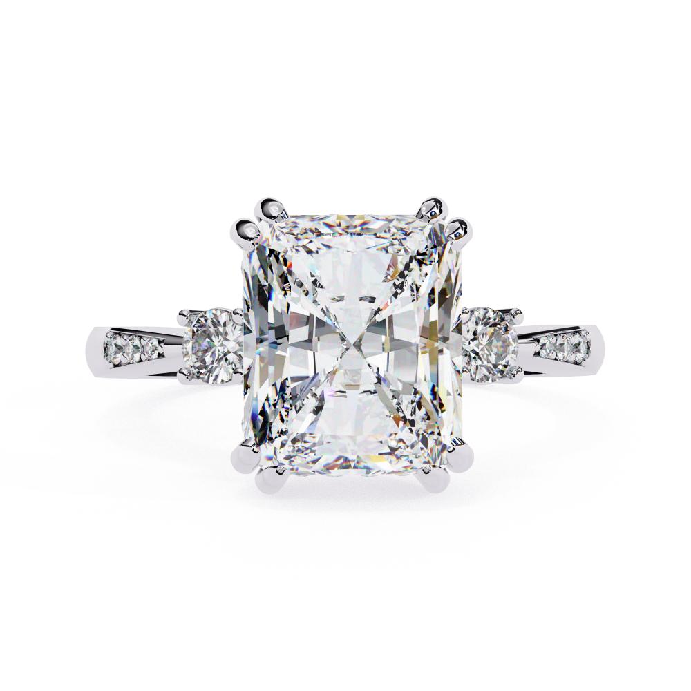 Radiant Hidden Halo with Three Stone Engagement ring