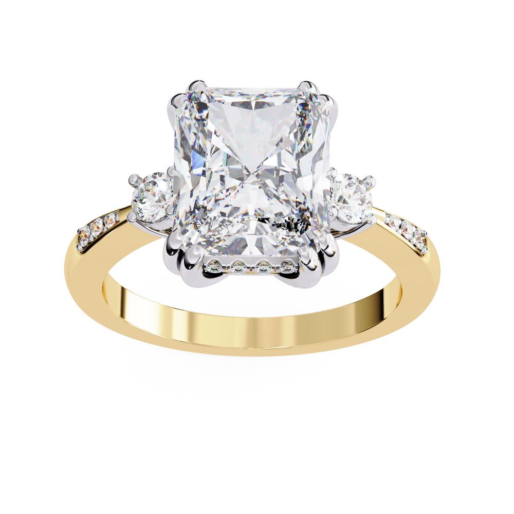 Radiant Hidden Halo with Three Stone Engagement ring